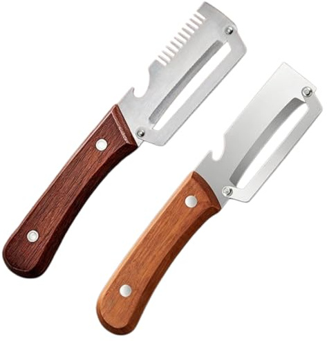 Pelador de verduras multifuncional 3 en 1 para cocina - Acero inoxidable, con mango de madera, apto para frutas, verduras y rebanar (Pelador x1&Cuchillo para cebolla x1)