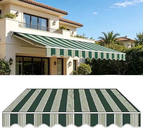 Vattentätt grönrandigt ersättande baldakintyg för uteplats, utomhus balkong och terrassöverdrag 700 x 350 cm (23 x 11,5 fot) – polyestermaterial