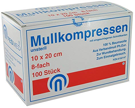 Mullkompressen ES 10x20 cm unsteril 8-fach, 100 St