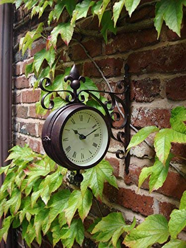 HH Home Hut Outdoor indoor Clock double sided Thermometer Garden Wall Station Dia 14.5cm