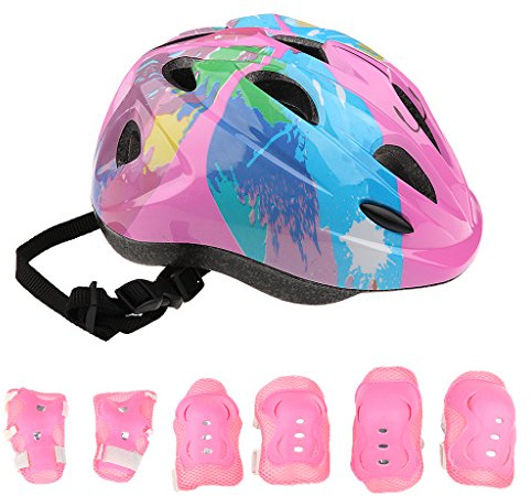 Perfeclan Set Casco Protettivo per Bambini Sport/Protezioni in Schiuma per Scooter, Skateboard, Ciclismo - Rosa