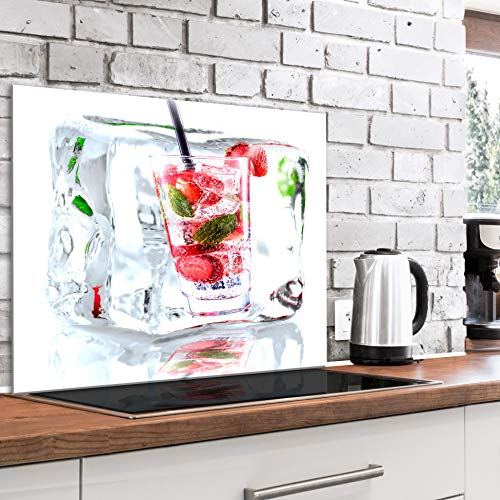 murando Spritzschutz Glas für Küche 80x60 cm Küchenrückwand Küchenspritzschutz Fliesenschutz Glasbild Dekoglas Küchenspiegel Glasrückwand Erdbeere Glas - j-A-0079-aq-e