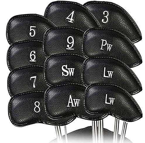 Golf Schlägerhauben Eisen Golfschläger Schlägerkopfhüllen Wert 12 Stück Set, Iron Club Head Covers Schwarz Blau Rot mit Gedruckter Nummer, Kunstleder Golfschlägerhaube Headcover