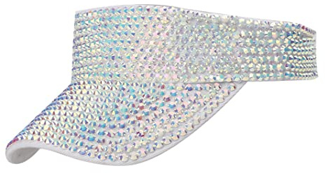Gudessly Shiny Rhinestones Sport Sun Visor Adjustable Summer Cap Visor Caps for Women Men White