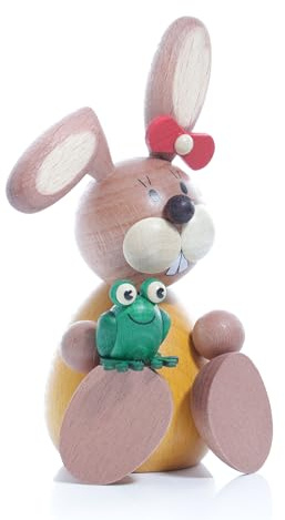 Kunsthandwerk Ullrich Osterhäsin sitzend mit Frosch Höhe 11cm NEU Osterfigur Holzhase