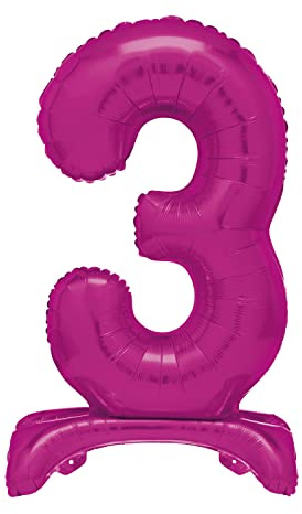 Unique Hot Pink Standing Number 3 Foil Balloon 30, Packaged