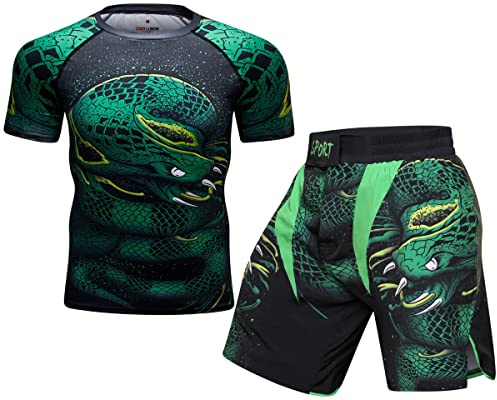 Cody Lundin Pantalones cortos de compresión de manga corta y pantalones cortos tailandeses para luchar MMA Kick Boxing Pantalones cortos de entrenamiento para hombre