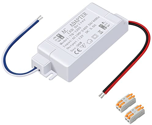 Karyoosi LED Power Supply 12V LED Driver 36W 3A 110V AC to 12V DC Converter for LED Strip, Spotlight Cabinet Lights, and Indoor Lighting