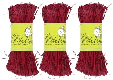 La cordeline Set di Rafia Naturale, 3 x 50 g, Colore Rosso Lampone per Giardino, Artigianato, Decorazione, Confezione
