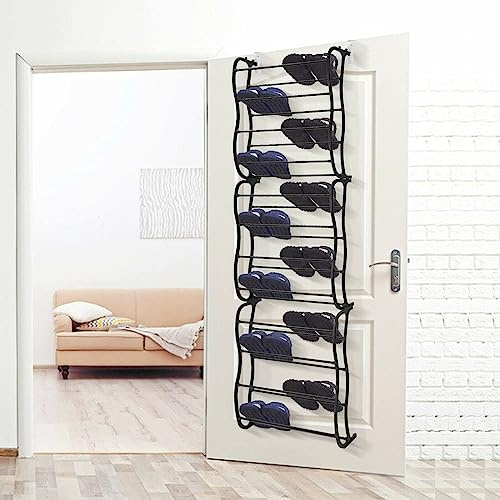 Youyijia 36 Pairs Over the Door Hanging Shoe Rack Adjustable Shelf Over the Door Organiser 12 Tiers Holder Space Saving Shoe Organize Shoe Shelf for Closet Room Bedroom Dressing Room (Black)