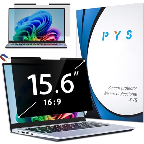 PYS Magnetic Privacy Screen Filter for 15.6 Inch 16:9 Laptop - Detachable Computer Screen Privacy Shield, Anti-Glare Blue Light, Removable 15.6 Screen Protector for Lenovo, HP, Dell, Acer, ASUS