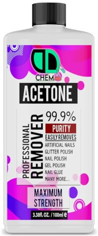 DD Teck 100% Pure Acetone Gel Nail Polish Remover, Salon Professional UV LED Nail Polish Cleaner for Manicures and Pedicures (100ml)