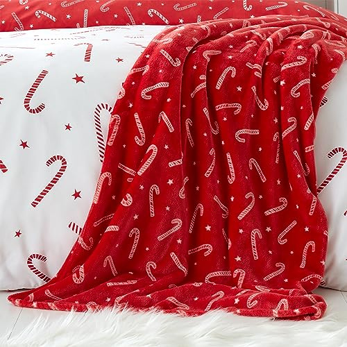 Catherine Lansfield Christmas Candy Cane Fleece 130x170cm Blanket Throw Red White