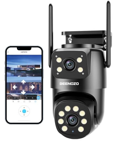 BEENOZO 2.5K 4MP Camera Surveillance WiFi Exterieure,360° PTZ Caméra IP Extérieure avec Double Objectif,Suivi Intelligent, Vision Nocturne Couleur,Détection Humaine,Audio Bidirectionnel,2,4/5Ghz
