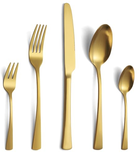 Gifcomda Matt Gold Besteck Set, 30-teiliges Edelstahl Besteck Set für 6 Personen, Hochglanzpoliert Besteckset mit Messer, Gabel, Löffel, Spülmaschinenfest