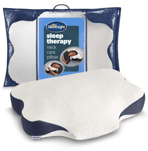 Silentnight Sleep Therapy Neck Pillow - Orthopaedic Support Pillow for Shoulder and Neck Pain Relief for Back Front Side Sleepers with Memory Foam Base, Air Mesh Sides and Adjustable Fill