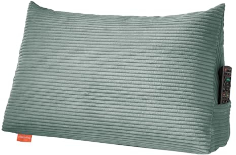sleepling Rückenkissen Cord Optik, Keilkissen für Bett und Sofa, Lendenkissen, dreieckiges Lesekissen, Strandkissen, Kissen mit abnehmbarem waschbarem Bezug, Seitenfach, 70 cm breit, türkis