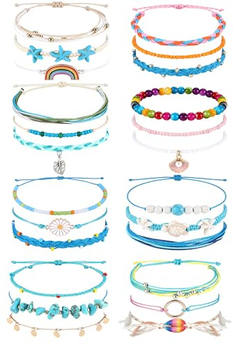 Kakonia 24 Pcs Bracelet Bresilien Femme Fille de Plage pour Surfeur Amitié Tissu Cordon Perles Boho Cheville