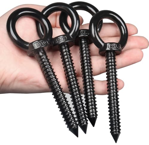 OHIYO 5 Inch Heavy Duty Eye Hooks M10 Eyelet Screw Load Capacity 600LBS Heavy Duty Screw in Eye Hooks for Hammock Stand, Swing Chair, Yoga, Heavy Indoor & Outdoor Uses (Black)