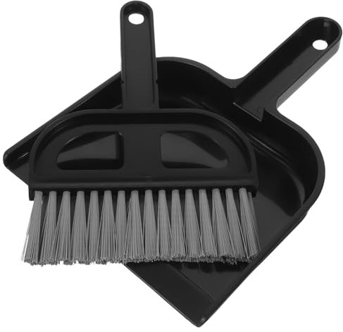KOMBIUDA Mini Brush and Dustpan Set 2pcs Compact Desktop Cleaning Brush for Computer Keyboard and Small Surface Dust Removal, Black, Suitable for Home and Office