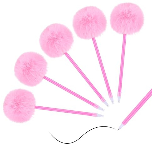 Sibba Pom Pom-pennor 5-pack nålpennor med gelbläck Fluffiga pennor Fluffiga kulspetspennor Söt skrivkulspetspenna Svart permanent tuschpenna Plyschgelbläcksrollerpenna för alla hjärtans dag
