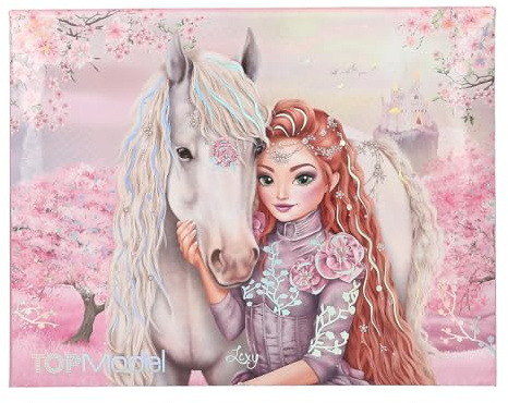Depesche 13613 TOPModel Viva Violet - Caja de papelería en Rosa, con Motivo de Modelo, Caballo y Flores, Incl. Papel, lápices, Goma de borrar, Regla y Mucho más.