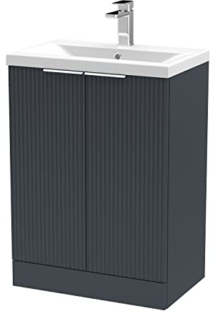Balterley Vanity Unit with Basin Floor Standing, Soft Close 2 Door with Mid Edge Sink, Bathroom Vanity Units with Basin, Fluted Front Bathroom Sink Cabinet - 610 x 390 x 850mm (Dark Grey)