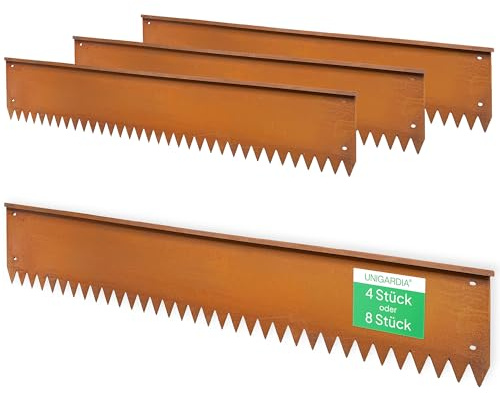 UNIGARDIA Borde de césped de acero corten con borde, 4 m, resistente borde de metal de 20 cm de alto para caminos y parterres, borde de bancales previamente oxidado para líneas rectas, incluye