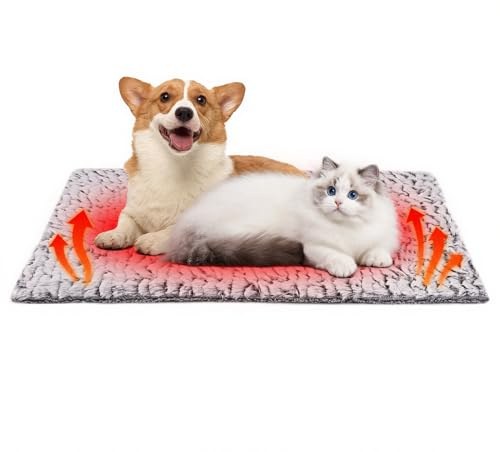 PUTINEI Coperta riscaldante per cani e gatti animali domestici, tappetino termico lavabile, per cuccioli e cuccioli, riscaldante, invernale, per cani, antiscivolo, colore grigio, taglia S 50 x 60 cm