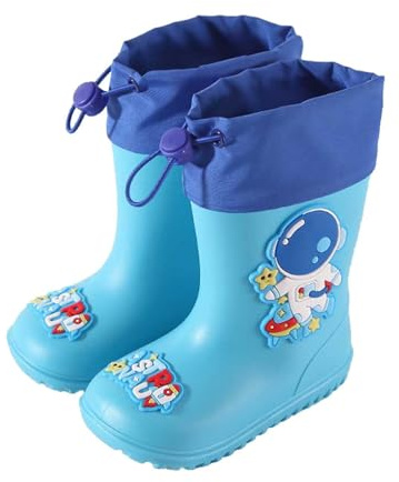 Stivaletti Pioggia Bambino Scarpe per Bambini in Gomma PVC Stivali Da pioggia Antiscivolo Impermeabili Stivali Impermeabili Unisex Stivali da pioggia Scarpe da Cartone Animato (Blue-a, 27 Toddler)