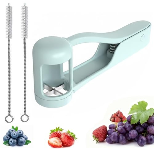 Grape Cutter, Multi Grape Quarter Cutter Tool Bring Two Brushes, Fruit Slicer for Toddlers, Stainless Steel Quarter Kitchen Gadget, for Fruit Slicer Tomato Cherry Strawberry Olive