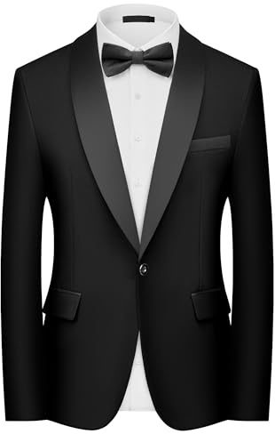 Men's Blazer Slim Fit Tuxedo Shawl Lapel One Button Suit Jacket Prom Dinner