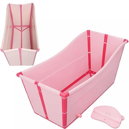 Bärbart rektangulärt fristående badkar, hopfällbart bärbart badkar, förtjockat PP-badkar med snabb dränering, halkfri design, lämplig för badrum Pink-B