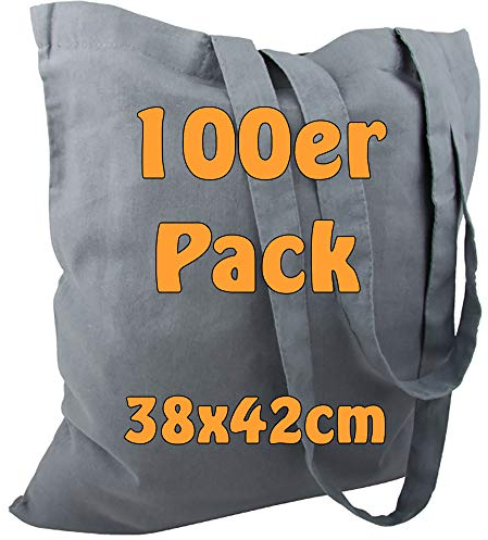 Cottonbagjoe 10 Stück Baumwolltaschen Grau | 38x42 cm | unbedruckt | lange Henkel | ideal zum Bedrucken & Beplotten | Öko-Tex zertifiziert