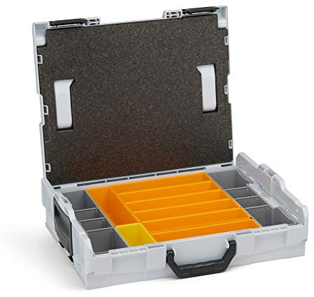 Boîte à outils vide en plastique L-BOXX 102 (gris) avec set de boîtes d'insertion F3 | Coffret de rangement modulable pour outils | Valise à outils professionnelle avec inserts