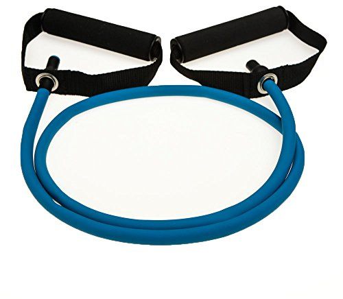 Fitness Health Exercise Bands With Handles - Home Training Resistance Loop Bands For Cardio Workouts - Portable & Space Saving - Light, Medium, Heavy Elastic Stretch Tubes Cords For Men & Women, Blue