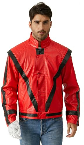 Ciguo Men's Red and Black Leather Jacket Cosplay PU Coat (Red,X-Small)