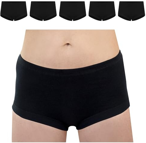 SES Midjetrosa dam, 5-pack, storlek 38–56, tillverkad av 100 % bomull/finribbade underbyxor, dam, hög midja, hög midja och mjuka manschetter, midjetrosa för kvinnor, hög komfort, svart, 46