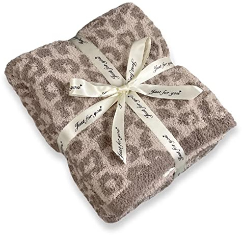 Soft Fuzzy Fluffy Leopard Knitted Throw Blanket,Cozy Plush Fleece Comfy Microfiber Blanket for Couch Sofa Bed,Linen/Warm Gray