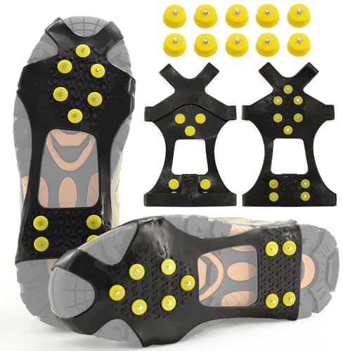 Spikes für Schuhe, Steigeisen mit 10 Spikes, Anti Rutsch Schuhspikes, Schneeketten für Schuhe, für Winter Outdoor-Sport und Bergsteigen (S: 31–36)