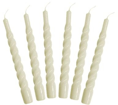 Candles with a Twist®, Made in Italy, 25 Colours Available, Dinner Candles, Twisted Candles Long Burning 5 Hours, Tapered Candles, Lacquered, Unscented Candle Gift Set, 6 pcs. 2.2 x 21cm (Creme)