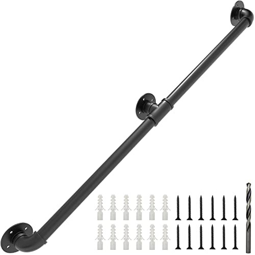 PNBO Industrial Staircase Railing, 5FT/150CM Galvanized Pipe Handrail with Wall Mount Support