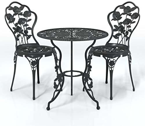 vidaXL Ensemble de Bistro 3 pcs Salon de Jardin Table et Chaises de Patio Mobilier de Terrasse Meubles d'Extérieur Aluminium Coulé Noir