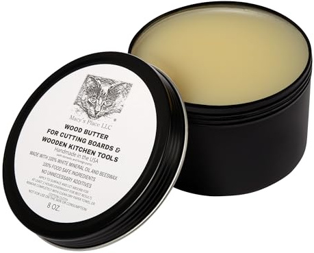 M@cy's Place - Acondicionador de cera de mantequilla de madera, 226.8 g, para tablas de cortar de bloques de carnicero, herramientas de cocina de madera, aceite mineral de grado alimenticio, cera de