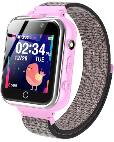 PTHTECHUS Kinder Smartwatch, Spiel Telefon Uhr für Kinder Armbanduhr mit Anruf Taschenrechner Schulmodus SchrittzäHler SOS Wecker Kamera Spielzeug Geschenk für Jungen MäDchen Studenten (Violett)