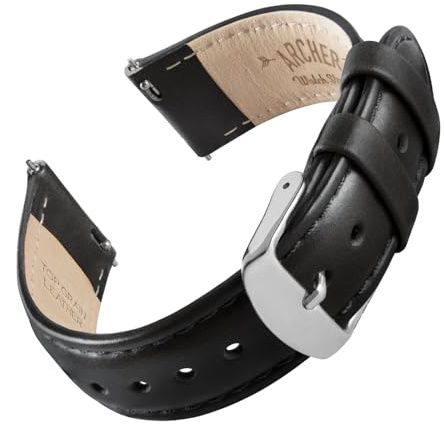 Archer Watch Straps - Top Grain Leather Quick Release Watch Bands (Black/Matched Thread, 20mm)