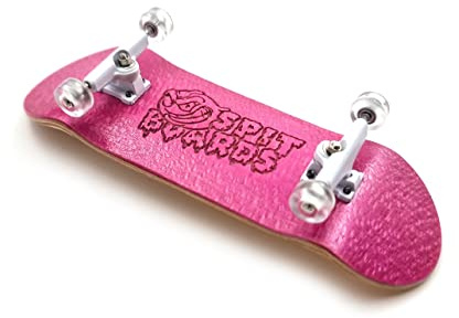SPITBOARDS 32 mm fingerboard Complete Real Wood Set-Up (pre-assemblato, 5 strati), 32mm rucks, ruote portanti, nastro in schiuma (deck: rosa, camion, bianco, ruote: trasparente)