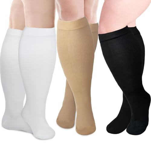 LEOSTEP 2XL-5XL plus size kompressionsstrumpor överdimensionerade för män och kvinnor, breda vader (3 par), vandring, resestrumpor