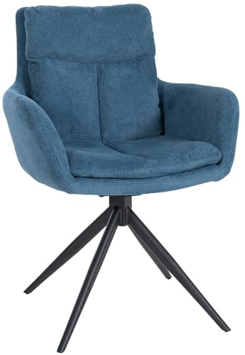 CLP Sedia da pranzo girevole Vilas in tessuto, poltrona girevole a 180° con braccioli e schienale, con protezioni per il pavimento, Colore:blu