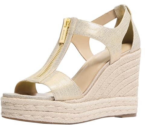 Michael Kors kvinnors Berkley Mid Espadrille kil sandal, Blekt guld, 9.5